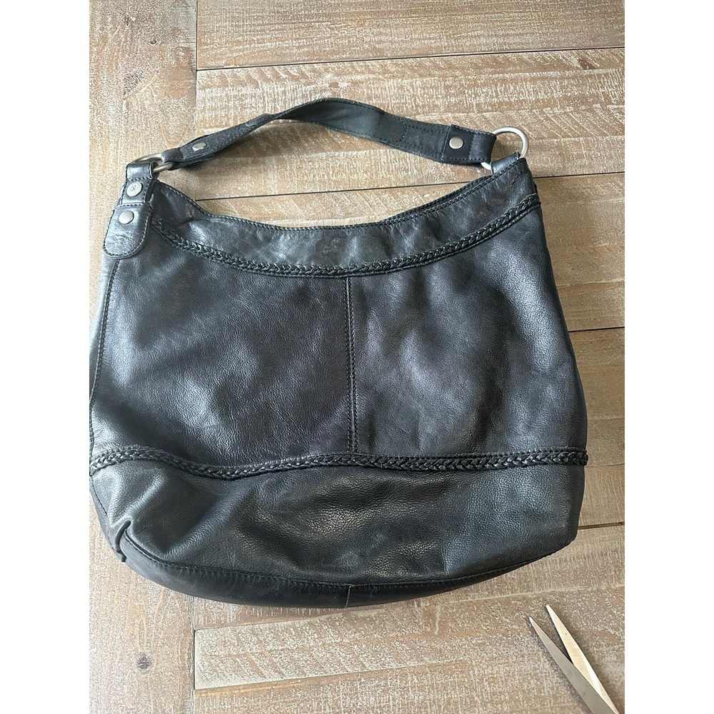 🍀LUCKY BRAND "Joshua Tree"  Black Genuine Leather Hobo‎ Tote Bag  EUC  $189.00